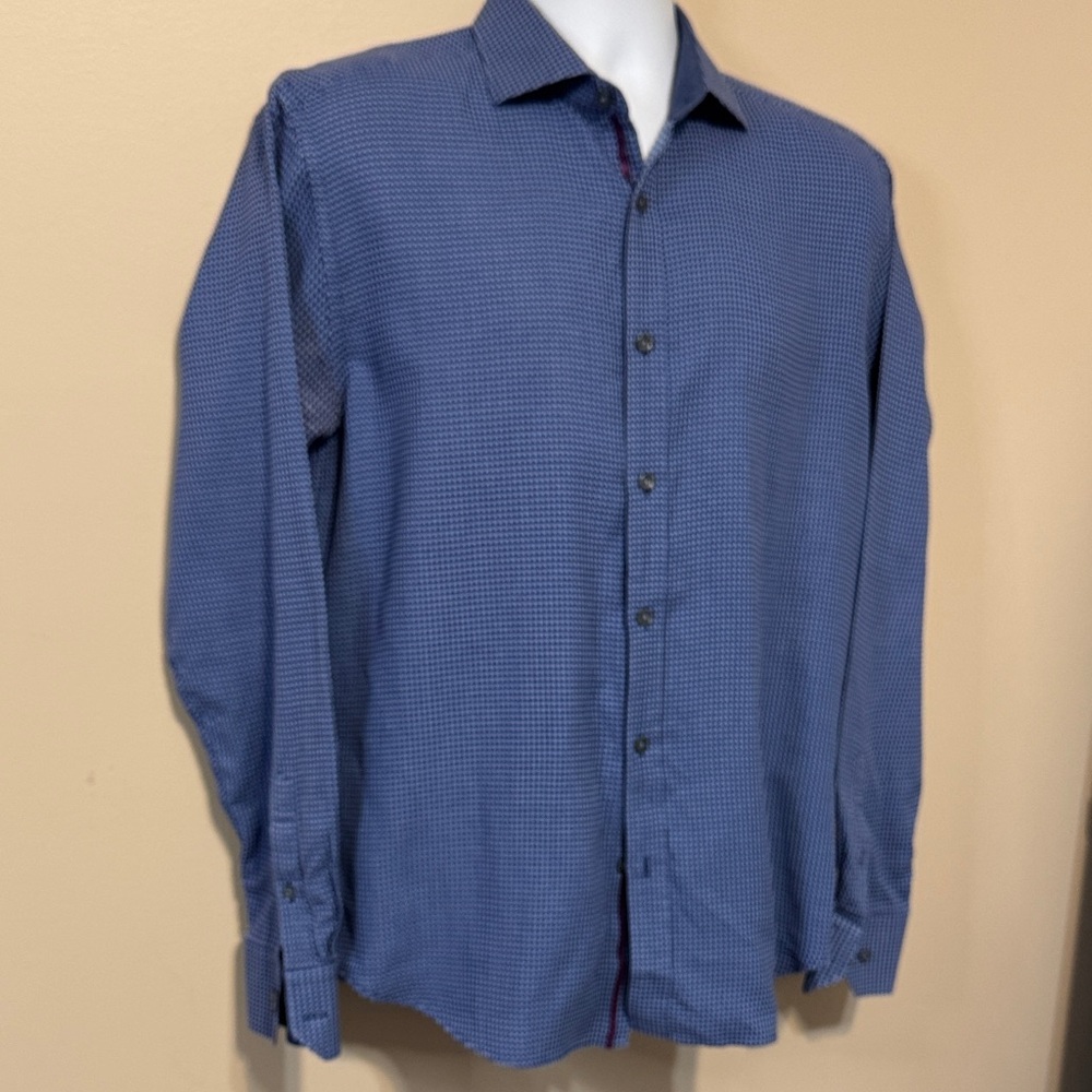 Bugatchi Men's Navy Patterned Button Down Shirt